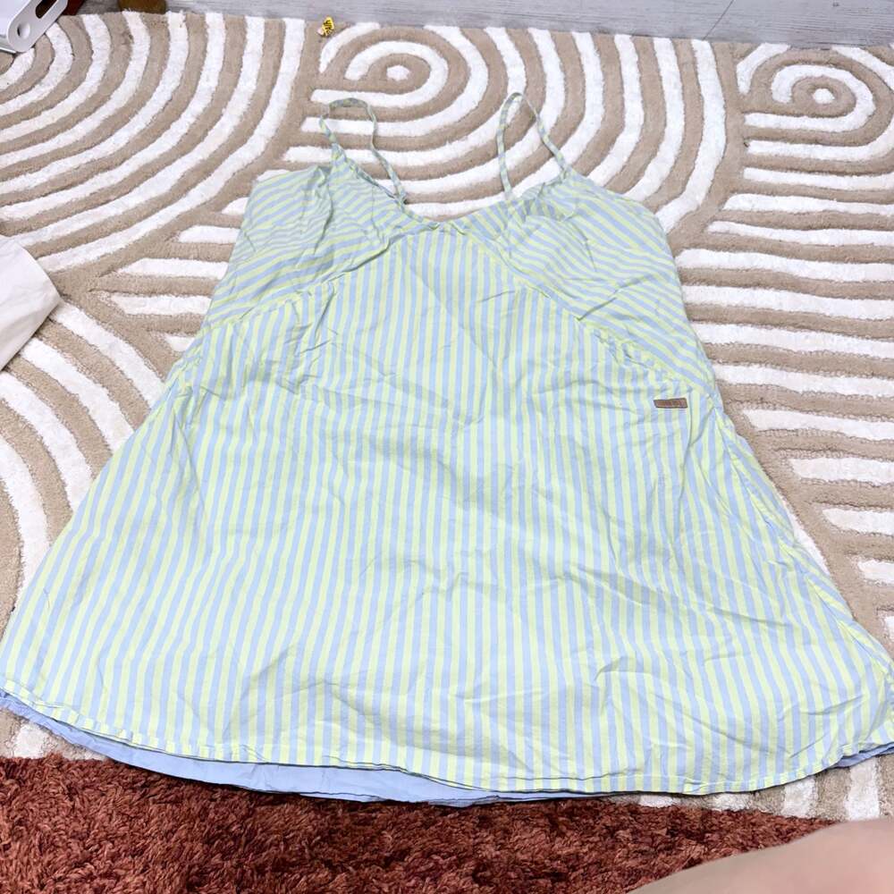 Lunya Good In Bed Striped Cotton Camisole Slip Dress With Pockets L